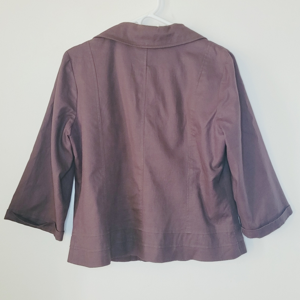 Vintage R.Q.T Jacket Linen Cotton Women Medium Lined Brown Buttons Collared Fall - Picture 2 of 11
